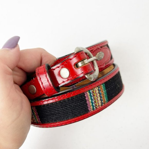 3-D VINTAGE Saddle Blanket Red and Black Leather Belt Size 34 - Picture 2 of 9